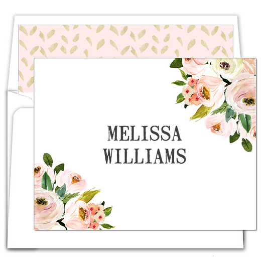 Pink Corner Roses Folded Note Cards